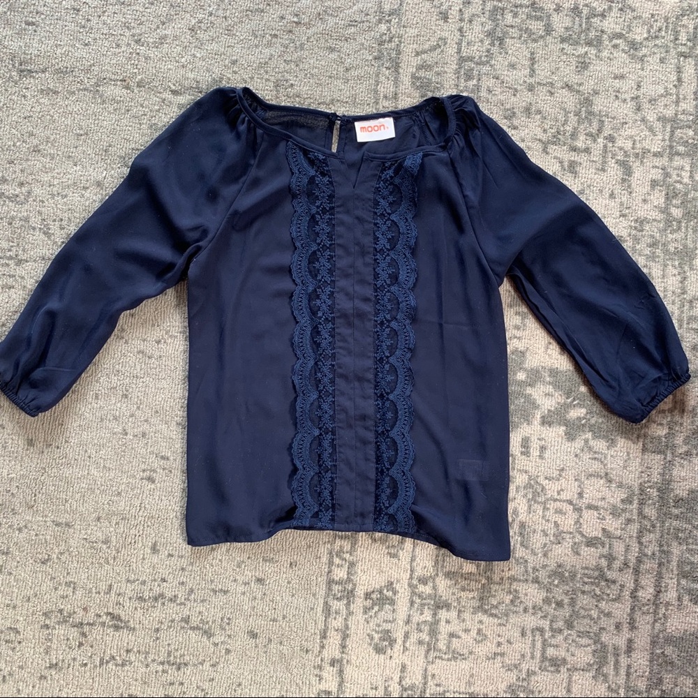 ModCloth navy blue lace detail blouse